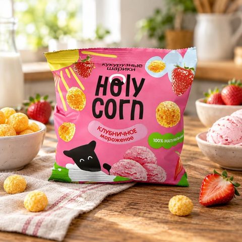 Кукурузные шарики Клубничное мороженное  30  гр