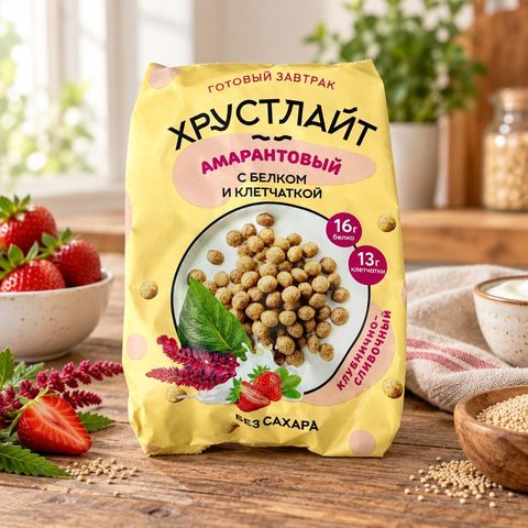 Сибирская клетчатка Завтр Амарантовый Хрустлайт клубнично-сливочный с белком и клетчаткой 150гр 10шт