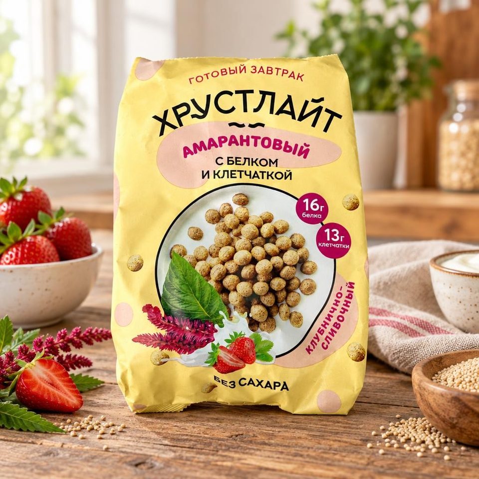 Сибирская клетчатка Завтр Амарантовый Хрустлайт клубнично-сливочный с белком и клетчаткой 150гр 10шт