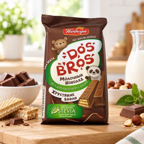 Шоколад молочный Dos Bros с хрустящей вафлей со сливочной начинкой без сахара 12 гр 1.2кг