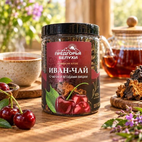 Предгорья Белухи Иван-чай ферментированный с чагой и ягодами вишни 100гр