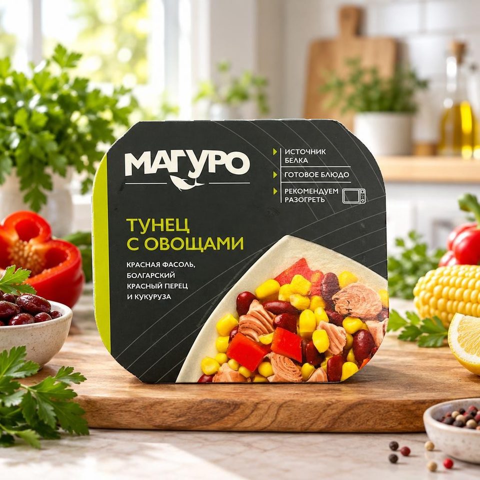 Тунец Магуро полосатый филе-кусочки с овощами в натур заливке 230гр 8шт