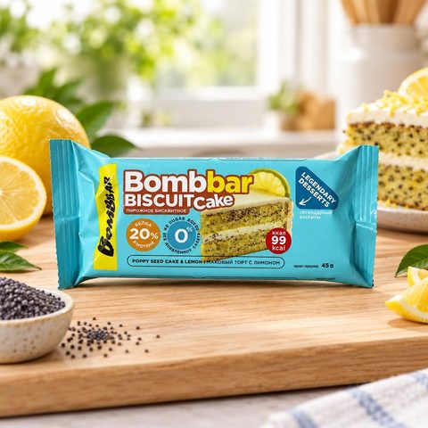 BOMBBAR пирожное протеиновое неглазированное с начинкой со вкусом Маковый торт с лимоном 45 гр 20 шт