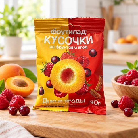 Фрутилад кусочки дикие ягоды и абрикос фруктовые конфеты с абрикосом клюквой и малиной 40 гр