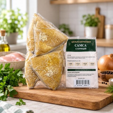 Самса замороженная цз с курицей ИП Алдияр упаковка