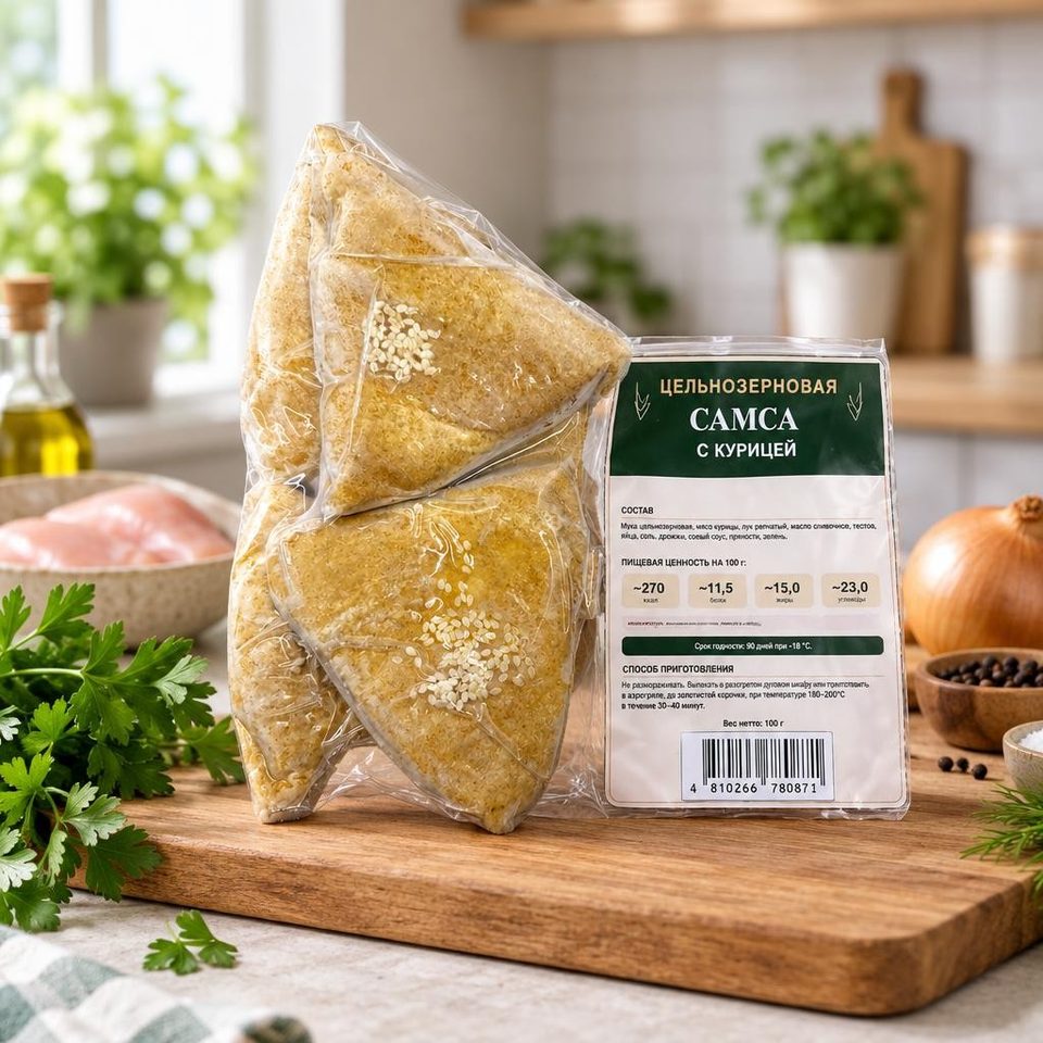 Самса замороженная цз с курицей ИП Алдияр упаковка