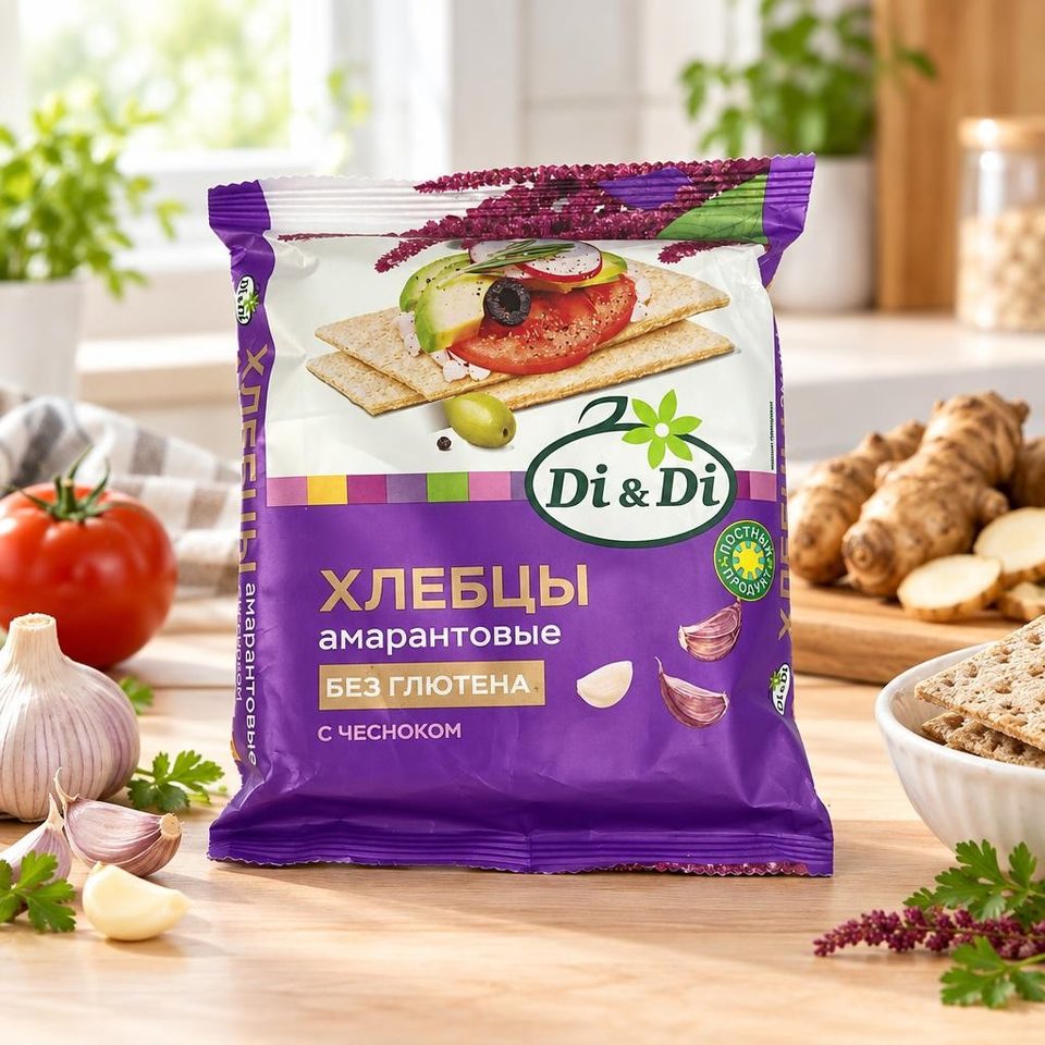 Хлебцы амарантовые Di&Di с топинамбуром и чесноком 100 гр 12 шт